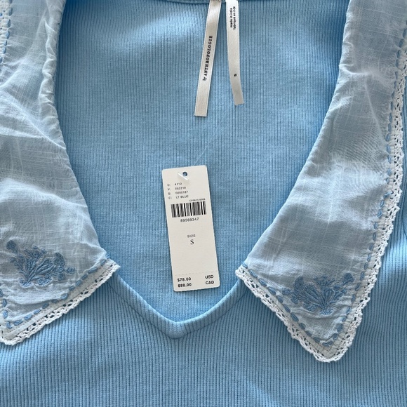 NWT BY ANTHROPOLOGIE LIGHT BLUE SHORT-SLEEVE COLLARED TOP SIZE S - Picture 6 of 7